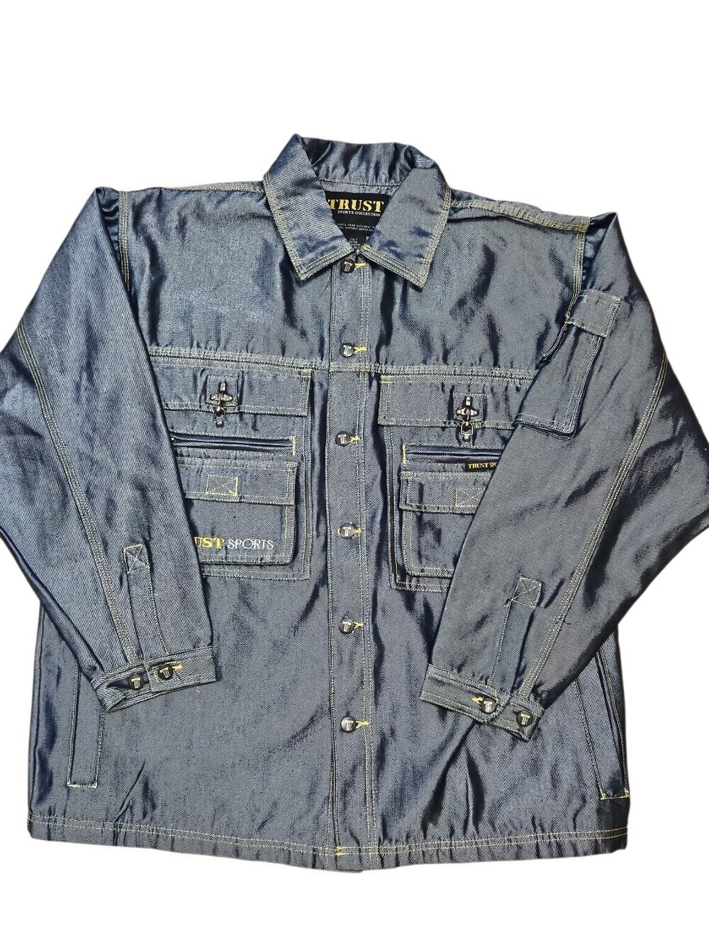 VINTAGE Y2K Trust Sports Sheen Wash Denim Cargo Jacket XL